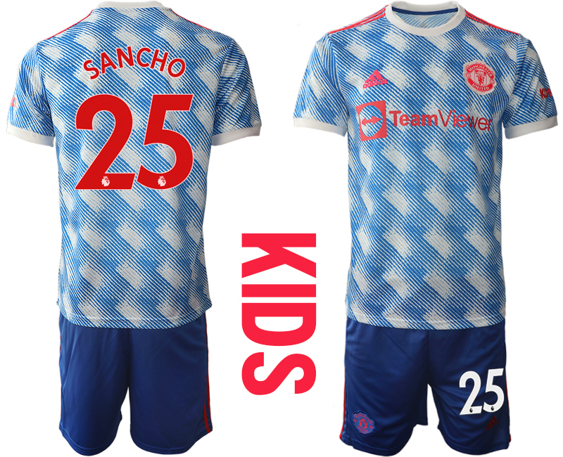 Youth 2021-2022 Club Manchester United away blue #25 Soccer Jersey->youth soccer jersey->Youth Jersey